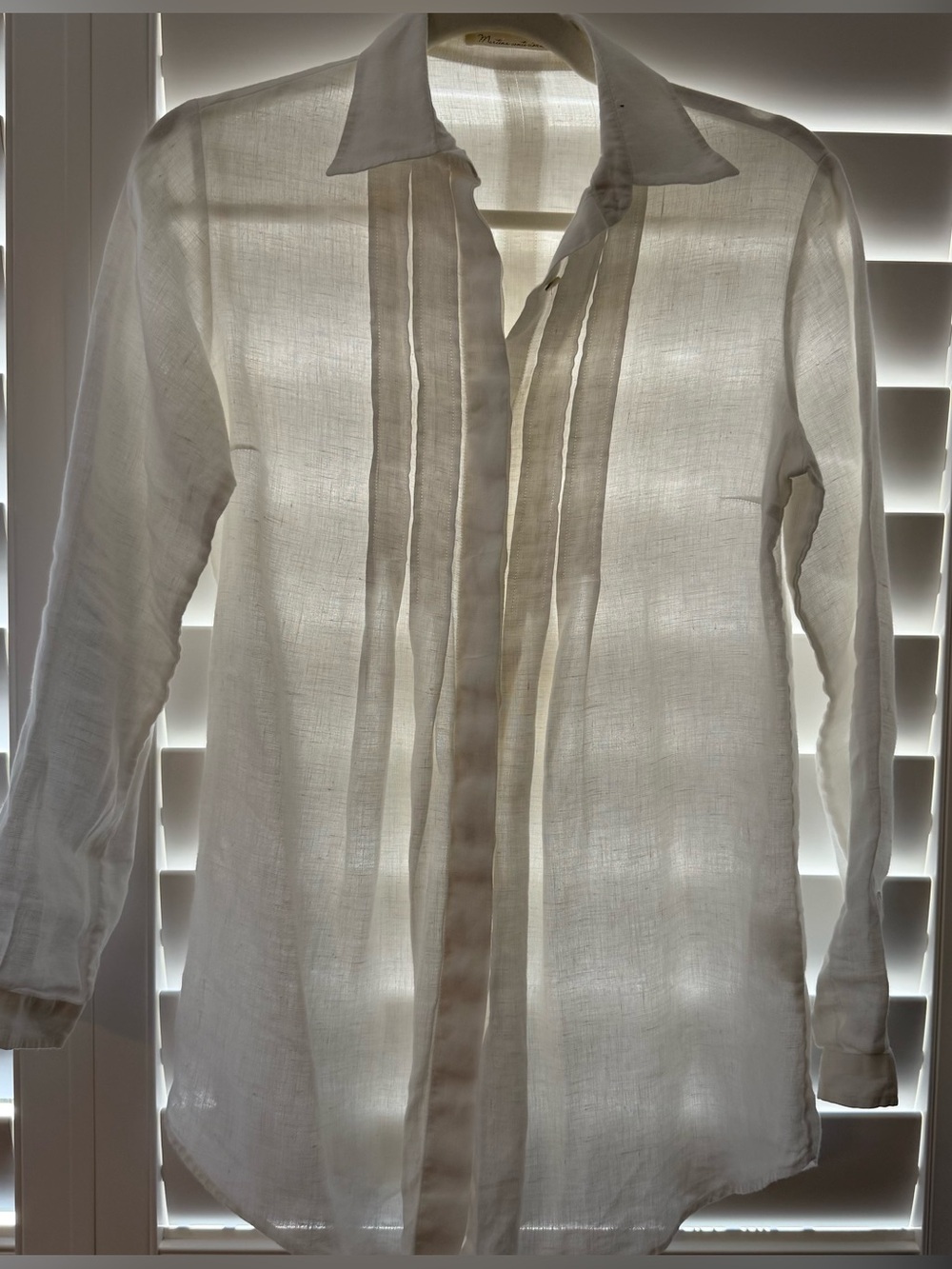 Made in Italy 100% Linen Pleated Tuxedo Front Button Shirt Blouse IT 40